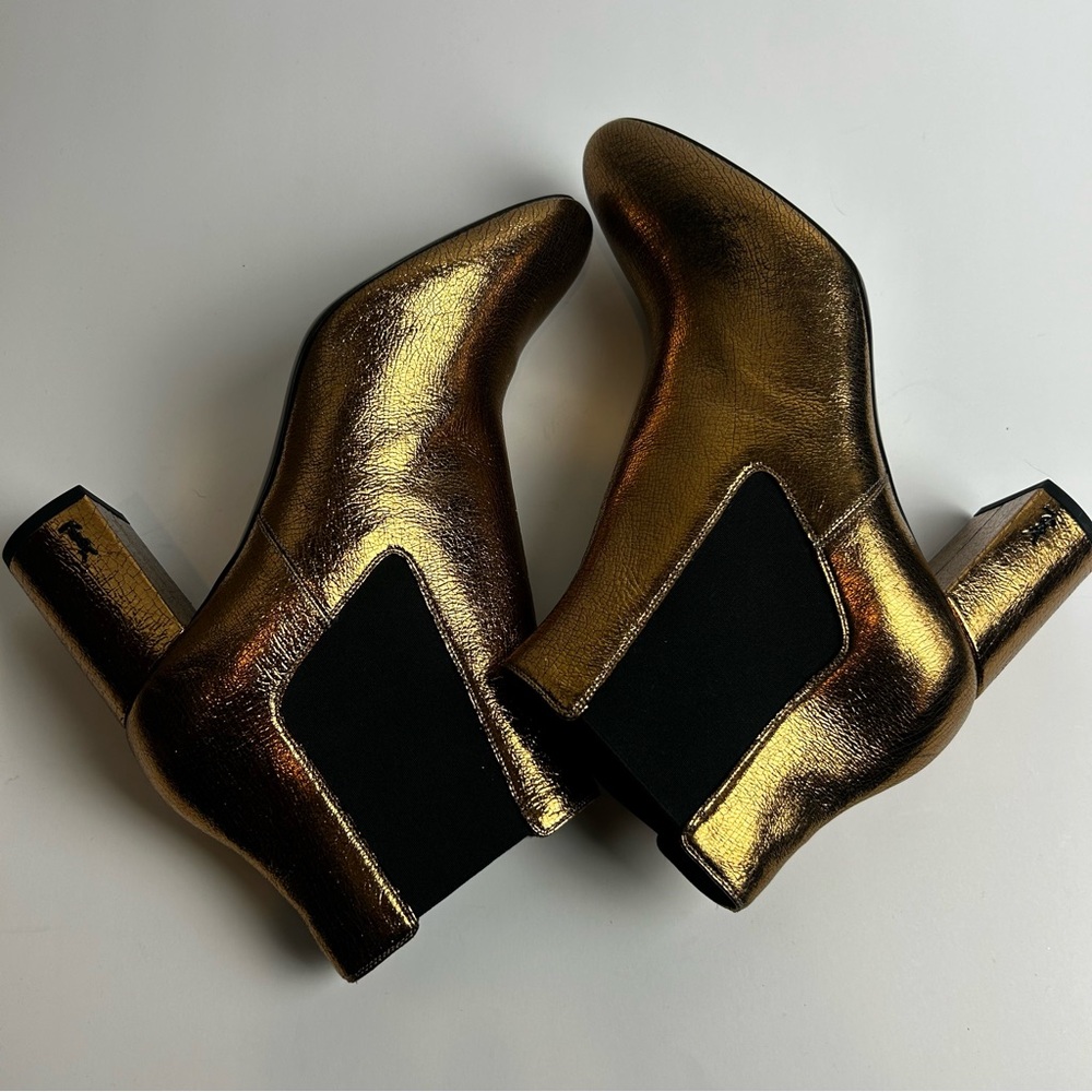 Saint Laurent Paris YSL Gold metallic leather Chelsea ankle boots size: 11 - Picture 9 of 11